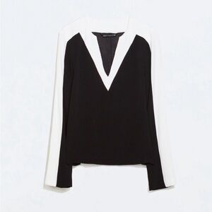 BNWOT Zara Black and White V-Neck Blouse